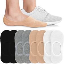No Show Socks Womens Invisible Liner, Non Slip 8-10 4 Pairs (8 Socks)_4 Colors