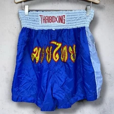 Vintage Muay Thai Shorts Trunks Size XXL Blue and White Thaiboxing Big Logo