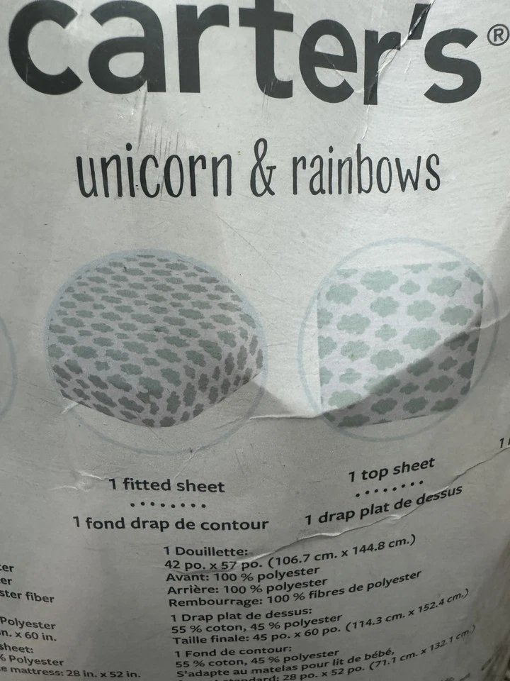 Juego de cama Carter's Rainbows and Unicorns 4 piezas para niños pequeños nuevo Foto 4 de 4