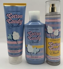 NEW Bath & Body Works Cotton Candy Clouds 3pc Set Full Size Body Wash Cream Mist