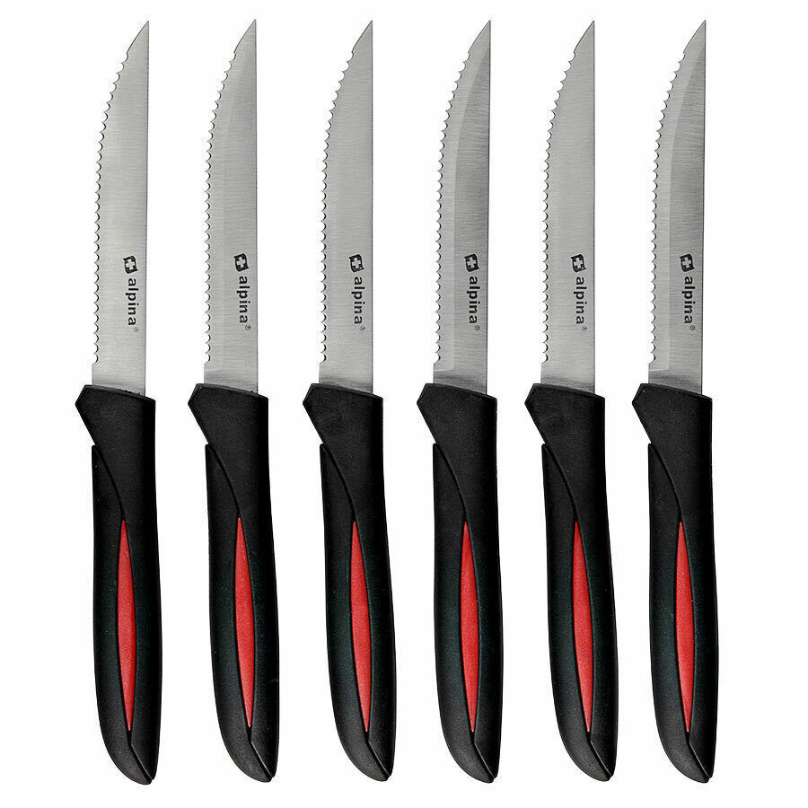Alpina 6 teiliges Steakmesser-Set aus Edelstahl, schwarz-rot