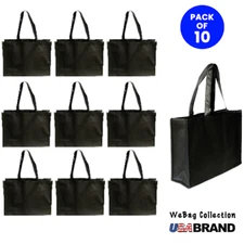 Shopping Bags Tote Bag Reusable Recyclable Gift Promo Bag 12x16x5 Black 10 pack