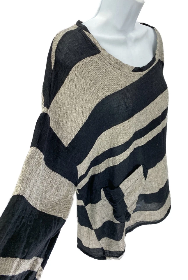 Blusa Top Transparente Black Label Mescla de Linho OS Tamanho Grande Ajuste Solto - Imagem 4 de 4