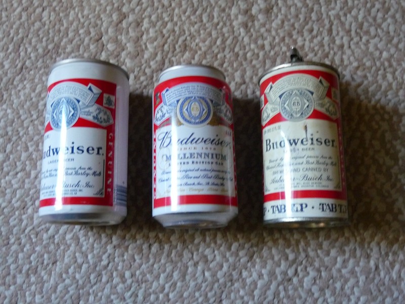 3 VINTAGE BUDWEISER BEER CANS ONE IS A LIGHTER AND TWO EMPTY BEER CANS