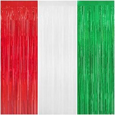 3 Pack Christmas Tinsel Foil Fringe Curtain 8x9.84 Ft Backdrop Curtain Red Wh...