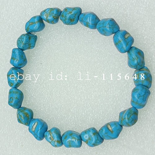 8-12mm Unique Blue Turquoise Bracelet Irregular Gemstone Beads Boho 7.5/8.5" - Picture 8 of 8