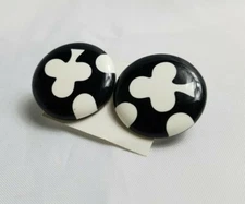 Black White Three Leaf Clover Round Circle Pierced Fashion Jewerly Earrings 
