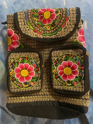 Boho Hand Stitched Drawstring Backpack Purse Guatemala Multicolor Festival Bag 90 main image 4