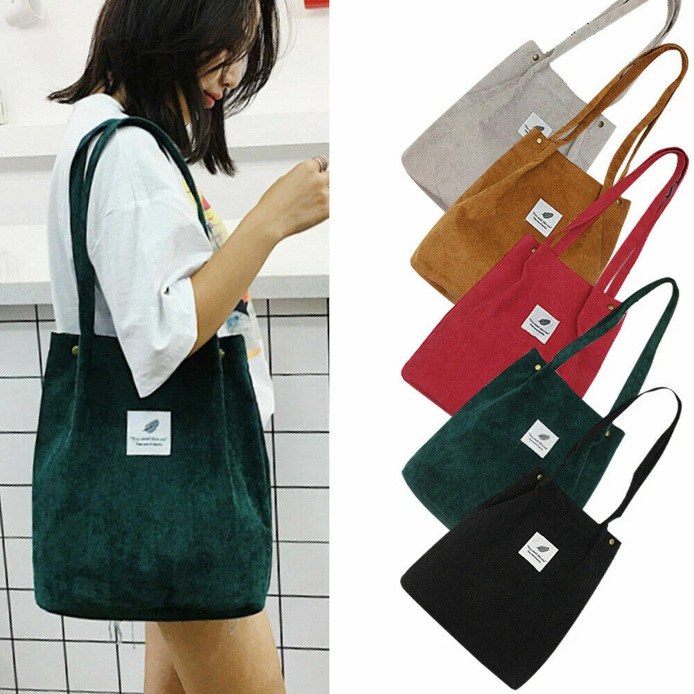 Women Korean Style Corduroy Shoulder Shopping Bag Tote Bags Purse Casual  Handbag 