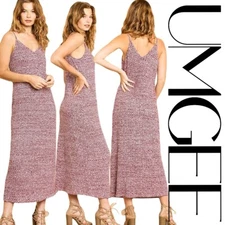 SIZES SML UMGEE WINE Heathered Ribbed Knit  Midi/Maxi Dress BHCS