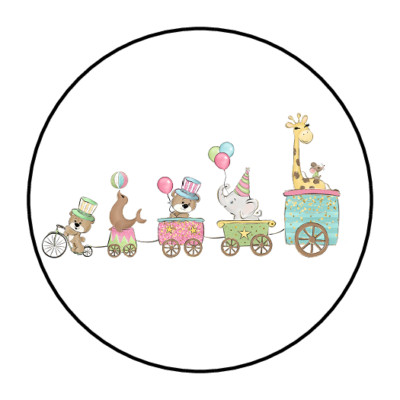 30 CIRCUS ANIMALS STICKERS ENVELOPE SEALS LABELS 1.5'' ROUND TRAIN BIRTHDAY FAVOR