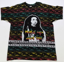 Rare VTG Bob Marley Wake Up And Live All Over Print 1992 T Shirt 90s Rasta SZ XL