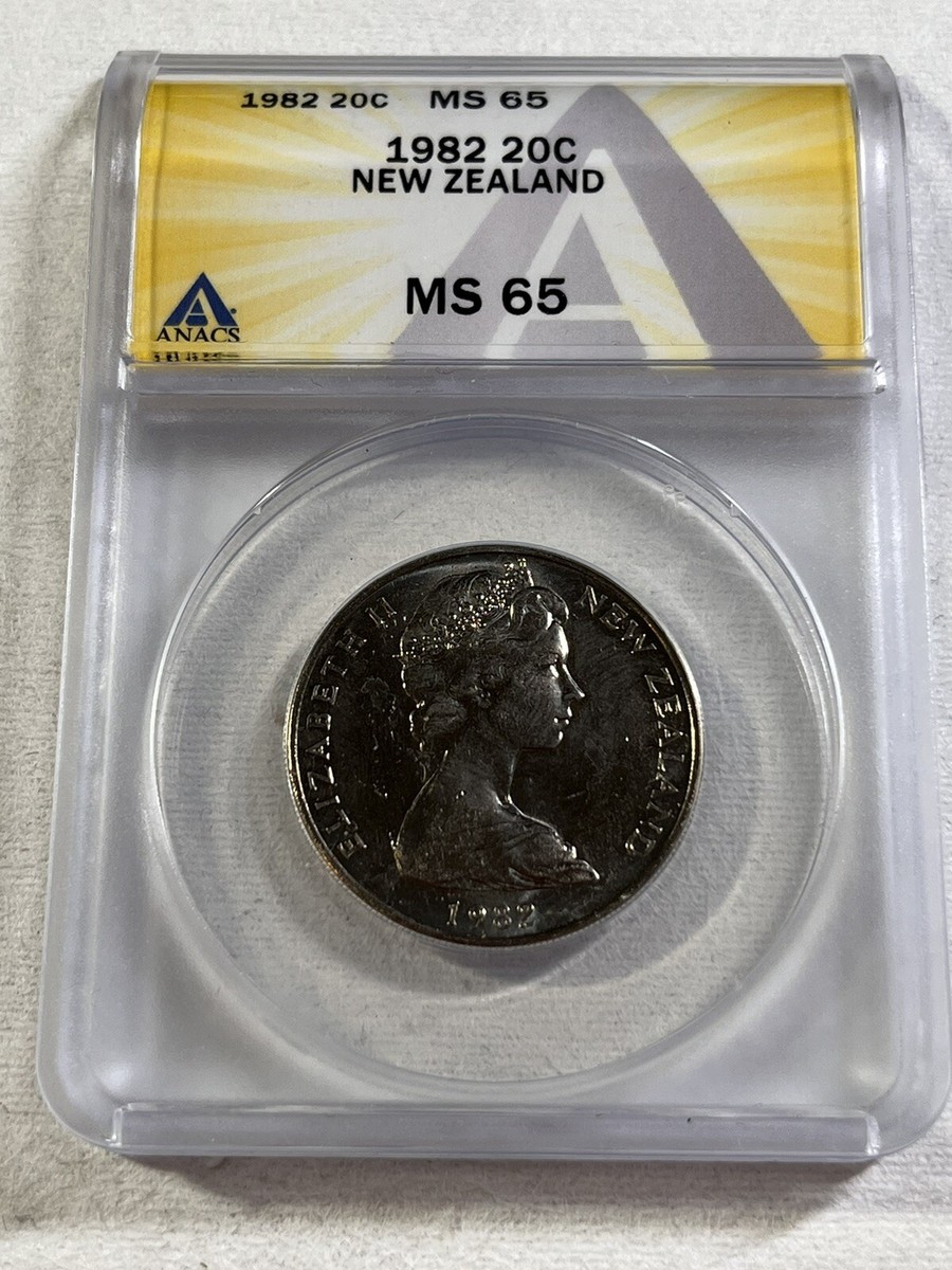1982 New Zealand 20 Cents Pointed 2 Graded MS 65 by ANACS Low