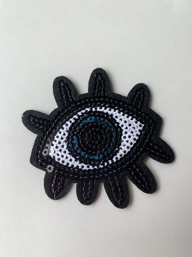 2/pk Turkish Evil Blue Sequin Eye Iron-on Patches with Lashes - Picture 7 of 20