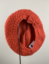 Janie  Jack Knit Beret Hat, Orange With Bow Accent Size 2T To 3
