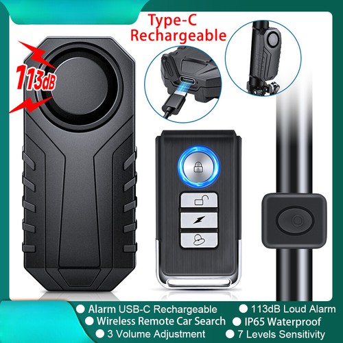 Bicycle Alarm Waterproof 113dB Bike Alarm System Remote Control Search Wireless