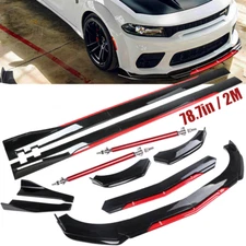 For Dodge Charger Front Bumper Lip+Splitter Spoiler Side Skirts+Glossy Black