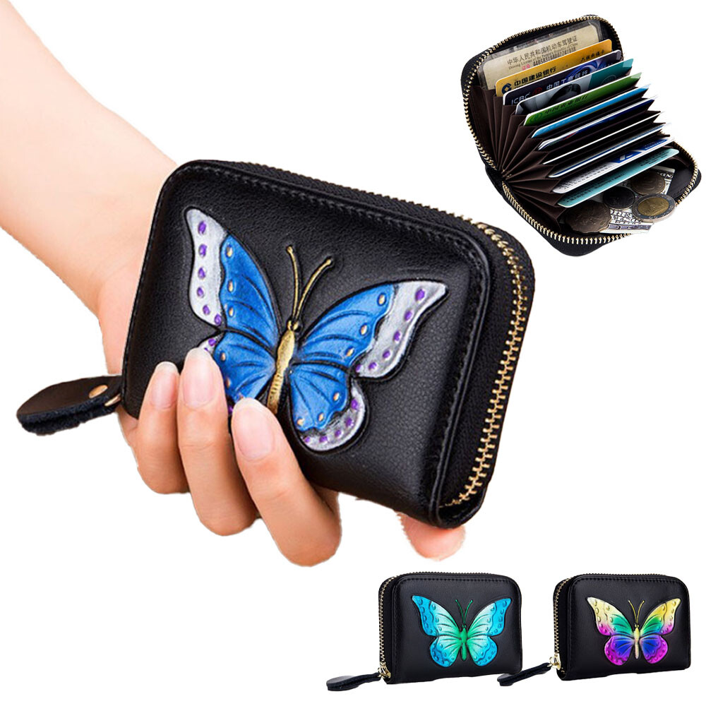 Women RFID Blocking Leather Zipper Wallet Credit Card Holder Case USA