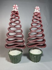 Christmas Peppermint Candy Red  White Ribbon Candy Tree Decor Centerpiece Set 2