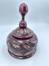 Vintage Hand Carved Turned Solid Wood hand turned Bowl with Lid LARGE designs