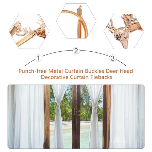 1 Pair Punch-free Metal Curtain Buckles Deer Head Decorative Curtain Tiebacks - Picture 2 of 12