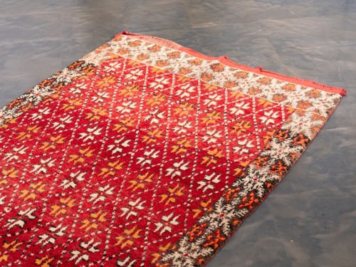 4x7 Vintage Orange Red Area Rug Living Room Moroccan Rug Handmade Carpet - Picture 5 of 9