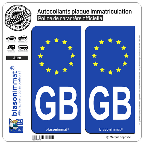 2 Autocollants plaque immatriculation GB Grande-Bretagne - Identifiant Européen - Zdjęcie 1 z 9