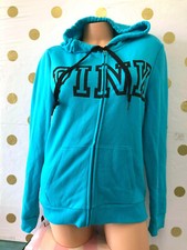 Victoria's Secret Pink Perfect Full Zip Hoodie Sweatshirt Blue Teal Medium NWT