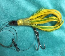 Fishing Lure Yellow With Red Gem Eyes And Yellow And Green Tail Feathers Pretty