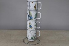 BEATRIX POTTER PETER BUNNY RABBIT EASTER STACKED COFFEE MUG SET+METAL STAND-S/4