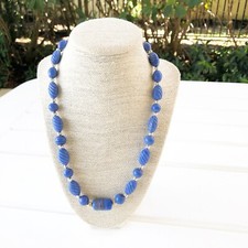 NWT Ceramic Metallic Beads Necklace Blue Silver