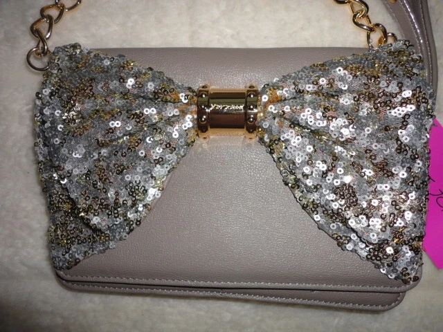 BETSEY JOHNSON GRAY SEQUIN BLING OH BIG BOW WALLET CLUTCH