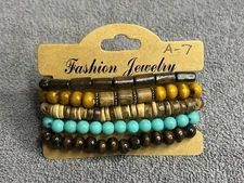 5pc Charm Men & womens Malachite Coconut / Boho Coconut Bead Bracelet Set