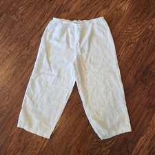 Vintage Hot Cotton White Linen Pants Wide Leg Crop Pull On High Waist Beach Wm L