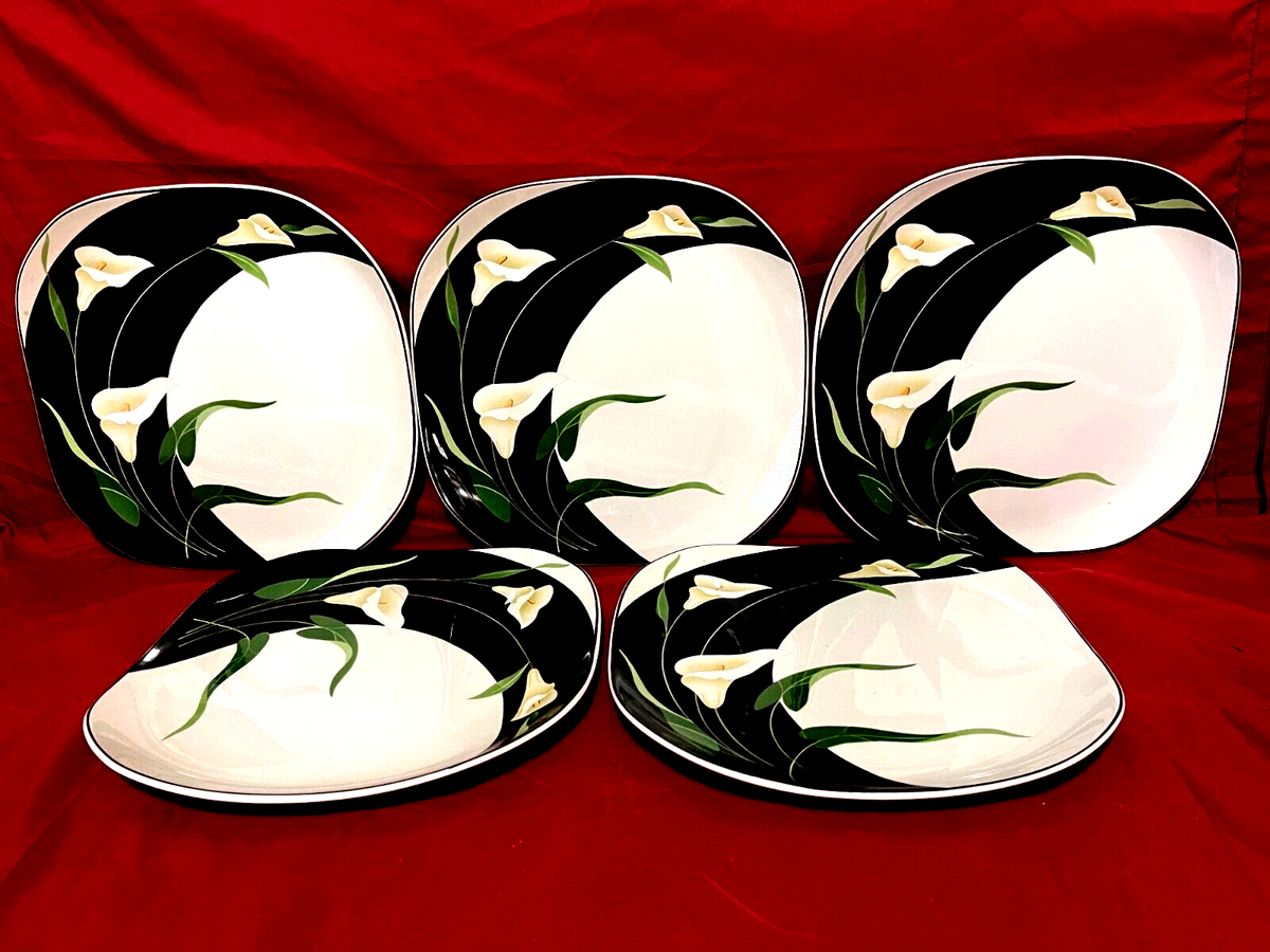 Sango Black Lilies Set Of 5 Floral Dinner Plates 10 1/2