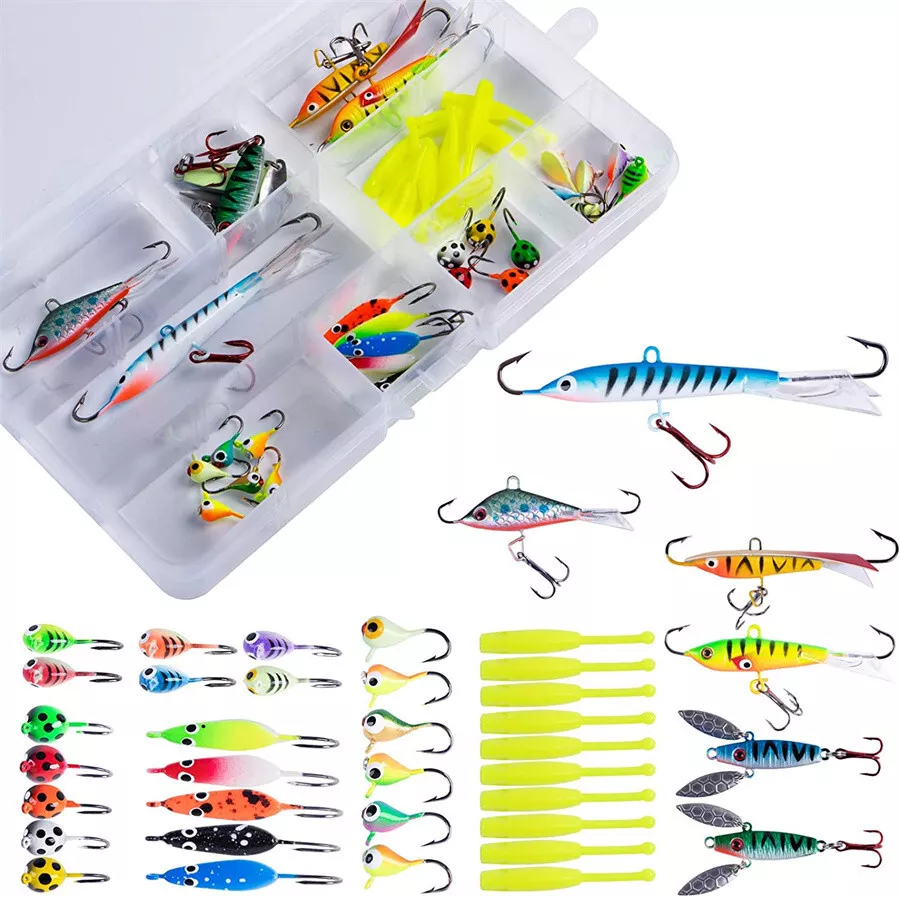 38pcs Ice Fishing Lures Soft Bait Ice Jig Bass Pike Perch Walleye Fishing  Tackle