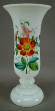 Bohemian Victorian Era Glass Vase With Hand Painted Orange & Pink Flowers 