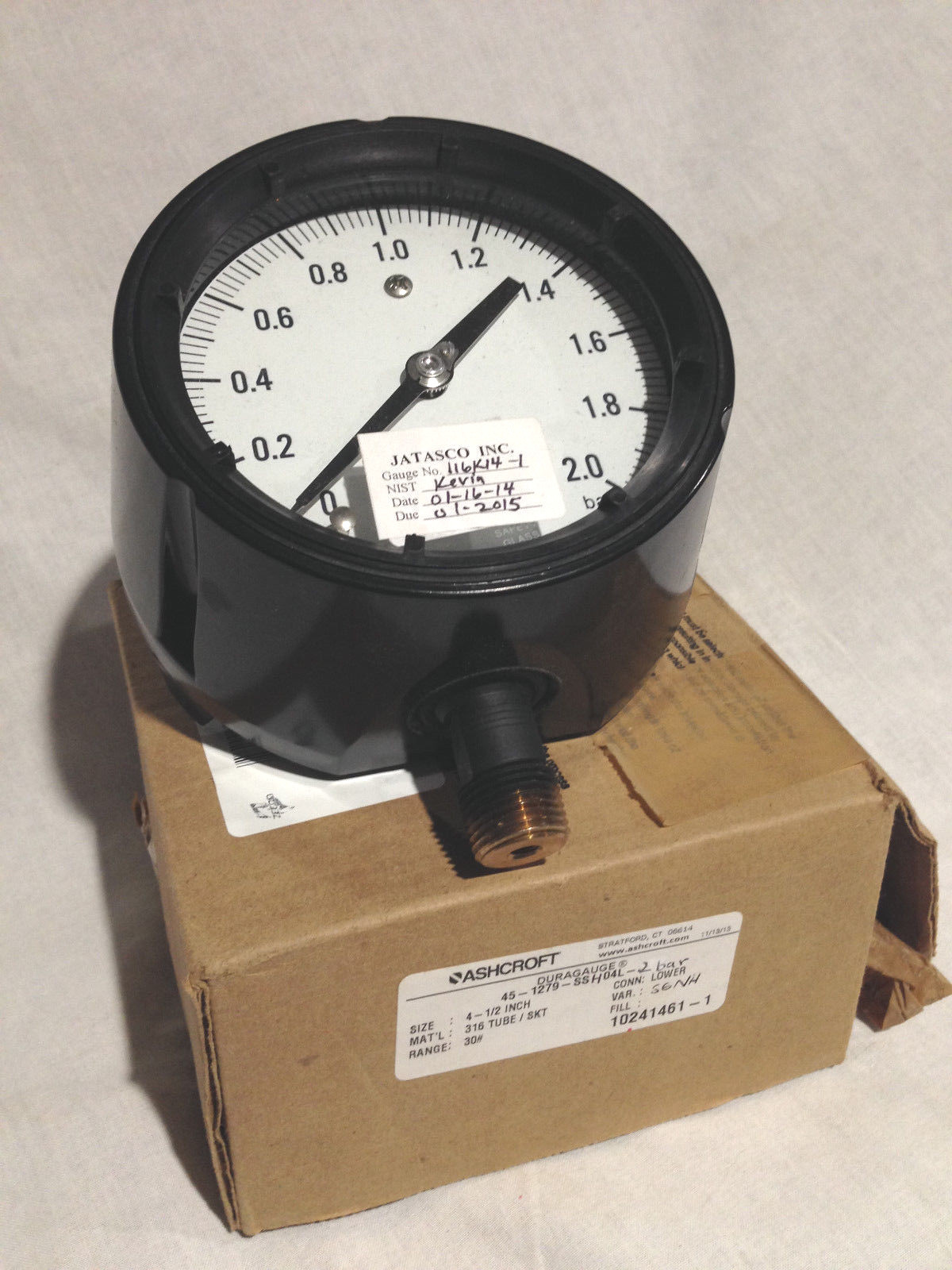 ASHCROFT 1279 DURAGAUGE Pressure Gauge. 0 2 Bar. Size 41/2in. SS