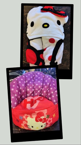Vintage Sanrio Hello Kitty Kids Sofa Bean Bag Chair W HK Hooded Bath Towel