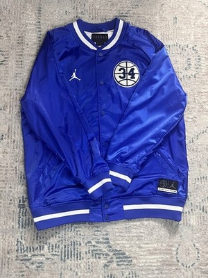 Jordan Air Jacket Mens L Blue He Got Game Satin Snap Front Basketball VTG Rare