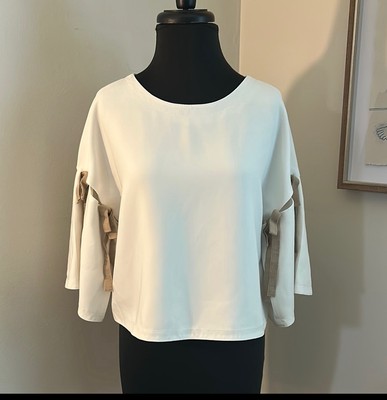 CINQ À SEPT | Fallon Boxy Tie-sleeve Top, Ivory-small