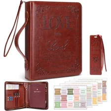 IVGHV Leather Bible Cover for Men, Premium PU Leather Bible Cover Case Brown