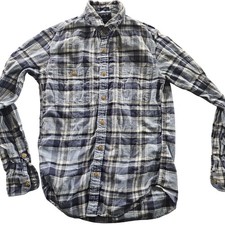 J Crew Flannel Shirt Mens Small Blue Gray Plaid Slim Fit Button Front Casual