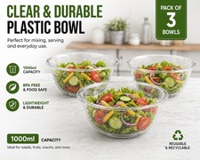 Plastic Mixing Bowls Multi Purpose15cm,1000Ml Kitchen Clear Salad Bowl Set of 3