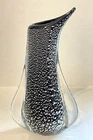 VTG Italian Murano Glass Vase Black/Silver Leaf Sculptural Sommerso 9.5”