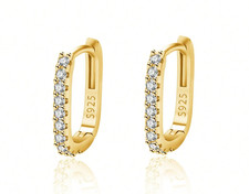 S925 Sterling Silver Gold Plated CZ Huggie Hoop Earrings 15mm Sparkly