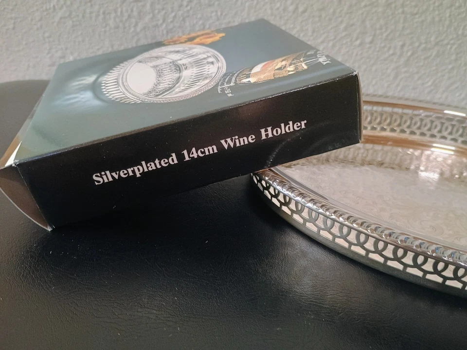 Towel Silverplate Pierced Edge Tray With Matching Wine Bottle Tray Holder  - Image 3 of 4