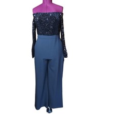 Eliza J Sequin Top Off Shoulder Jumpsuit Mixed Media Womens 12 Career Wedding