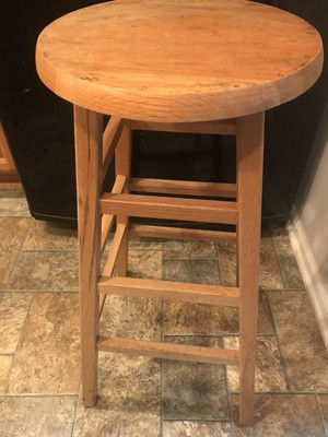 Vtg 1980 Blonde Wood ''Work Bench'' Wooden Stool 3 Rung Ann Arbor Co.