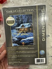 Dimensions Gold Collection Petites Cross Stitch Kit Moonlit Cabin #65007 5x7” 